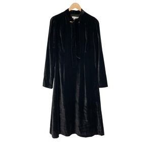 Banana Republic X Olivia Palermo Black Velvet Long Sleeve Tie Neck Dress Size 8